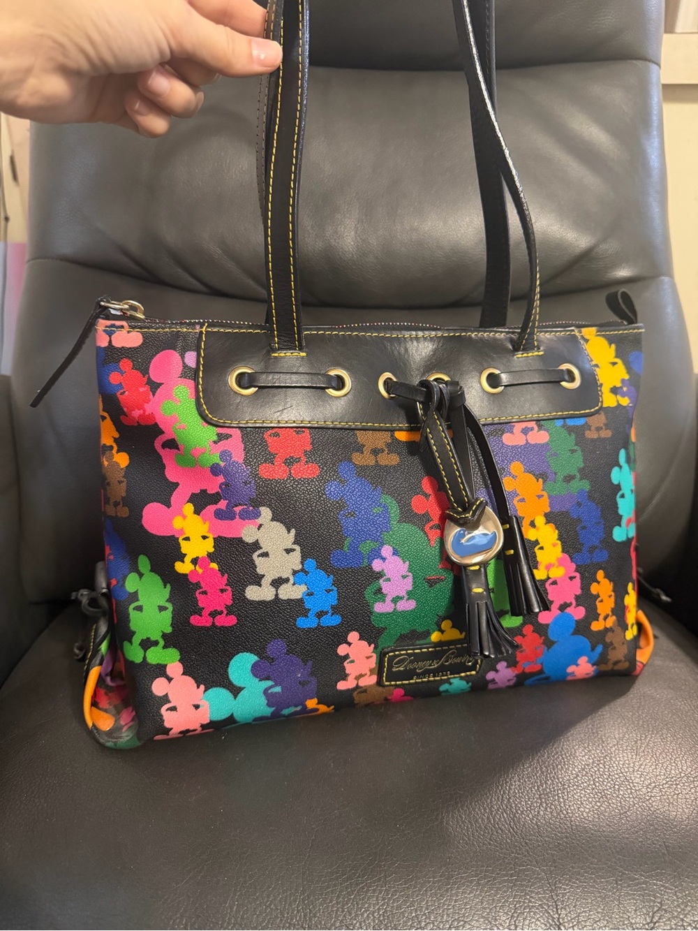 Dooney & Bourke Disney Handbag Wonder Mickey Silhouettes Tassel Multi Color